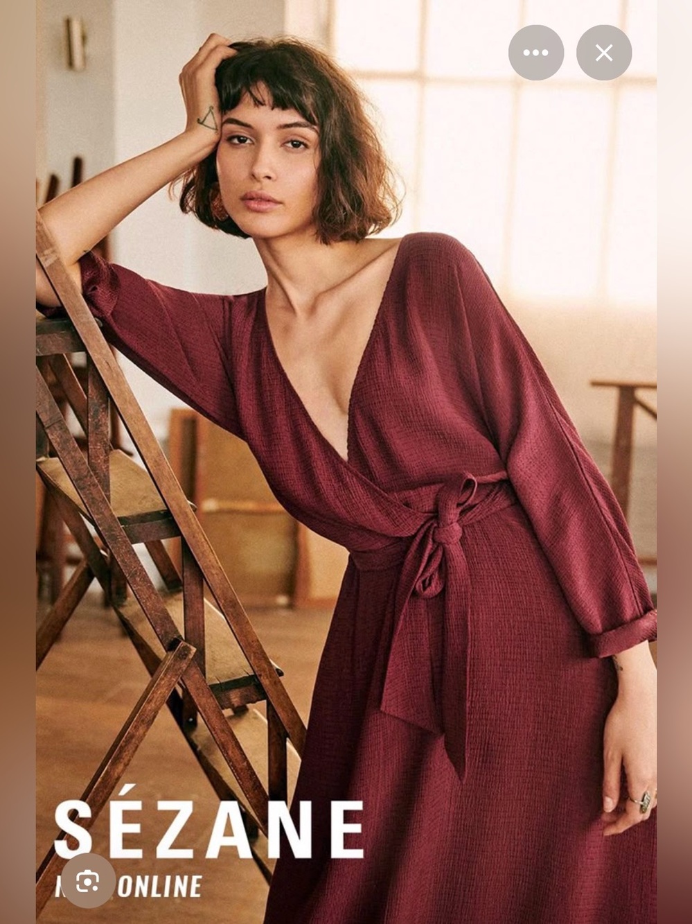 Sezane Burgundy Wrap-Style Midi Dress